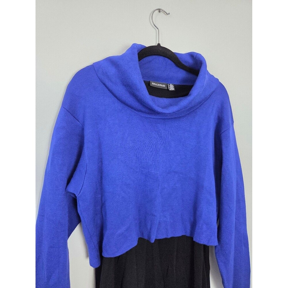 Nina Leonard Sweater Dress Cowl Neck Long Sleeve Cobalt Blue Black Old Money XL - Picture 4 of 11
